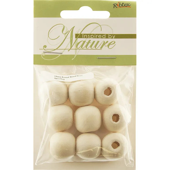 RIBTEX Wooden Beads Round Natural Raw / Mollies New Zealand