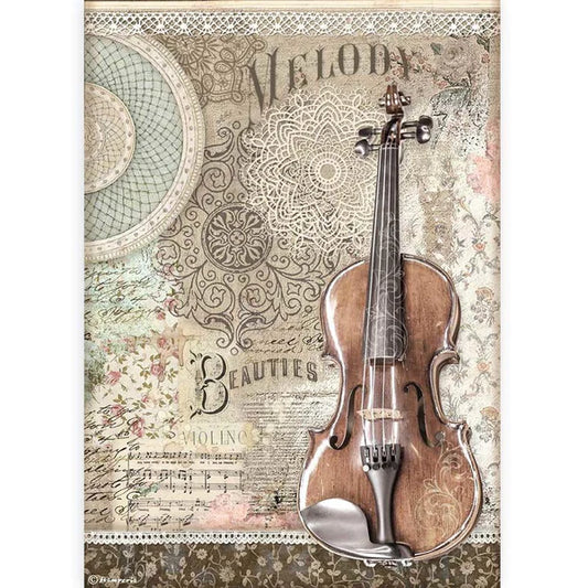 STAMPERIA Rice Paper Passion Violin A4 | Mollies Make And Create NZ