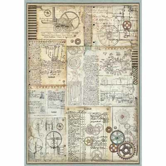 STAMPERIA Rice Paper Fantastiques Gears A3 / Mollies New Zealand