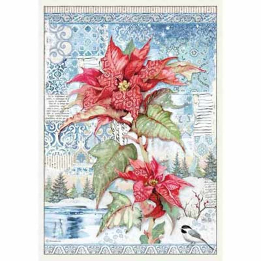 STAMPERIA Rice Paper Poinsettia Red A3 | Mollies Make And Create NZ