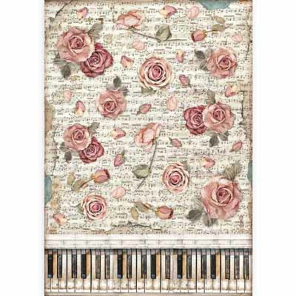 STAMPERIA Rice Paper Passion Rose Piano A3 | Mollies Make And Create NZ