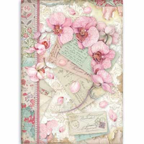 STAMPERIA Rice Paper Pink Orchid A4 / Mollies New Zealand