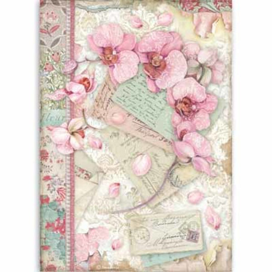 STAMPERIA Rice Paper Pink Orchid A4 / Mollies New Zealand