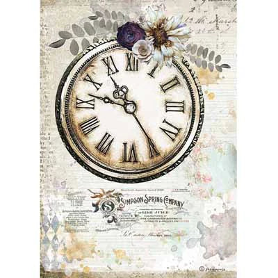 STAMPERIA Rice Paper Romantic Clock A4 | Mollies Make And Create NZ