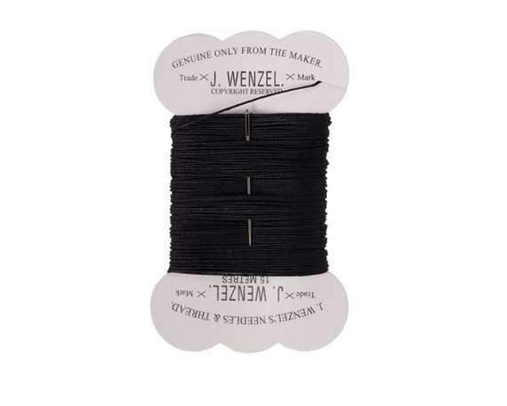 J. WENZEL Waxed Linen + Needle Black 0.4mm 15m / Mollies New Zealand