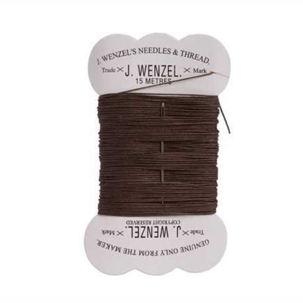 J. WENZEL Waxed Linen + Needle Brown 0.4mm 15m / Mollies New Zealand